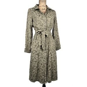 Mlle Gabrielle Olive Green Floral Faux Suede Button Front Midi Dress Small